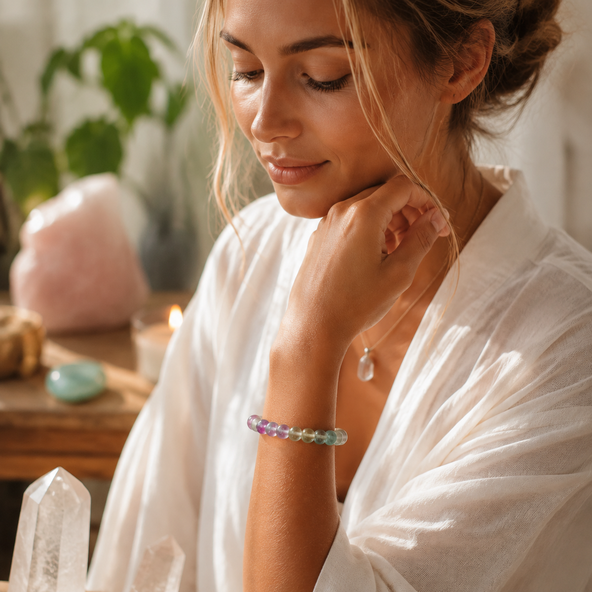 Colorful Rabbit Hair Fluorite Bracelet