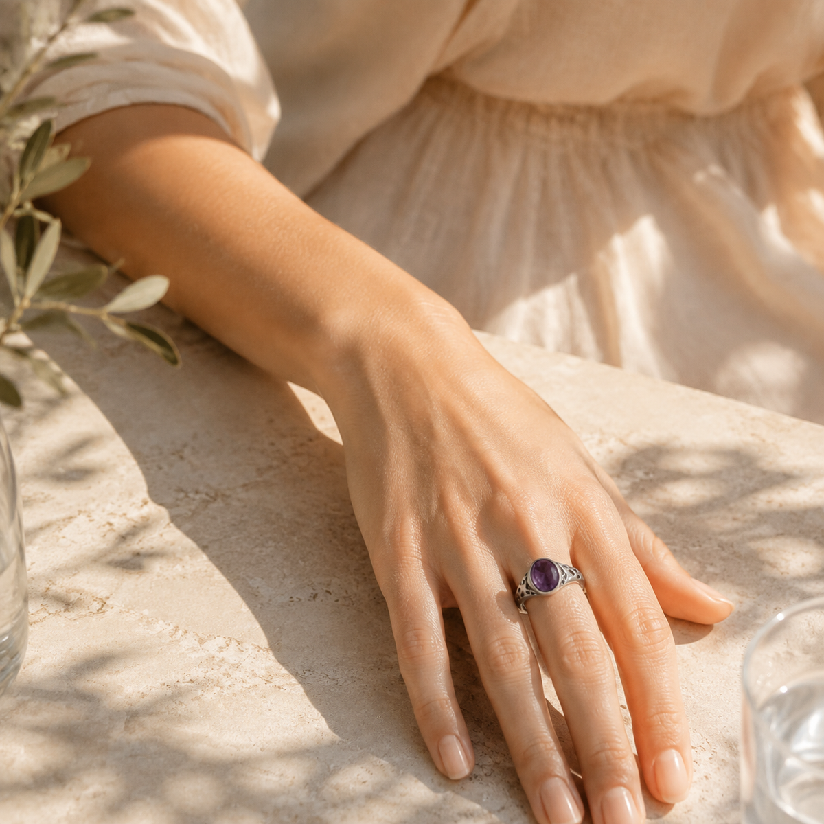 Amethyst Openwork Silver Ring