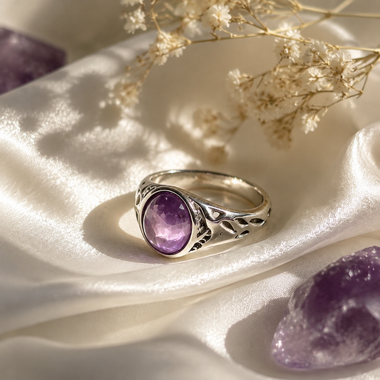 Amethyst Openwork Silver Ring